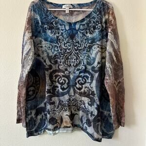 Dressbarn Womens Graphic Top Size 1X Long Lace Sleeve Y2K Beaded Fairy Grunge